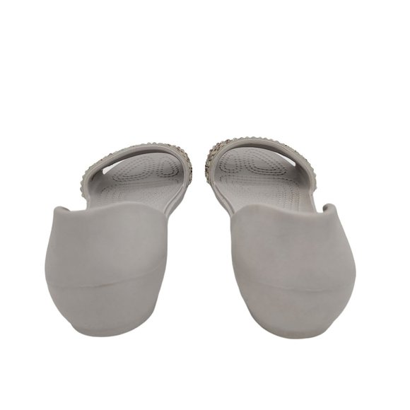 CROCS Size 5 Lina D'orsay Embellishes Flats Open Toe Gray Pink Slip On Womens - Picture 7 of 8